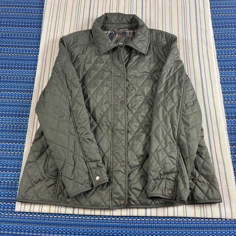 L.L. Bean Jacket Womens Large L Green Quilted Lined Zip Mid Length Insulated